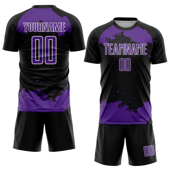 Purple-White Custom Black Art Abstract Sublimation Fragment Uniform Jersey Soccer