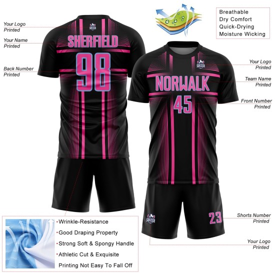 Custom Jersey Soccer Lines Pink-Light Sublimation Uniform Black Blue Custom Jersey Soccer Lines Pink-Light Sublimation Uniform Black Blue