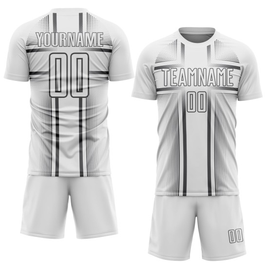 White Uniform Soccer Steel Lines Jersey Gray Sublimation Custom