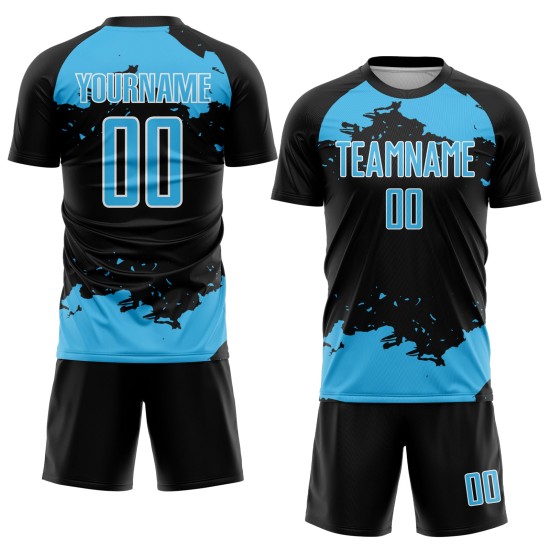 Art Custom Sky Uniform Jersey Fragment Sublimation Soccer Black Blue-White Abstract Art Custom Sky Uniform Jersey Fragment Sublimation Soccer Black Blue-White Abstract