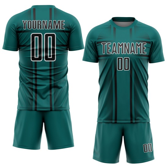 Jersey Teal Uniform Soccer Lines Sublimation Black-White Custom Jersey Teal Uniform Soccer Lines Sublimation Black-White Custom