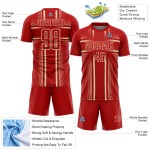 Cream Soccer Lines Jersey Custom Red Uniform Sublimation Cream Soccer Lines Jersey Custom Red Uniform Sublimation