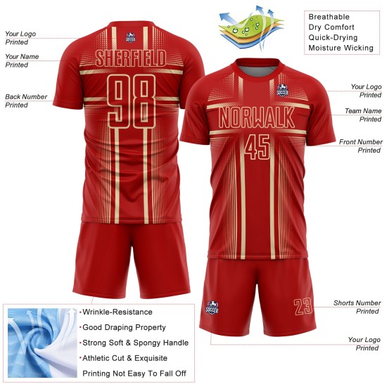 Cream Soccer Lines Jersey Custom Red Uniform Sublimation Cream Soccer Lines Jersey Custom Red Uniform Sublimation