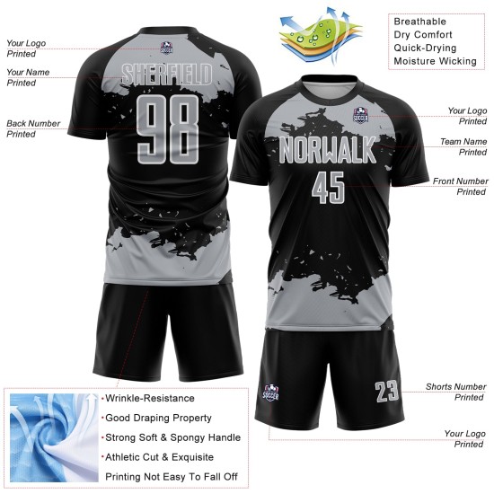 Fragment Gray-White Black Jersey Soccer Uniform Custom Sublimation Abstract Art Fragment Gray-White Black Jersey Soccer Uniform Custom Sublimation Abstract Art