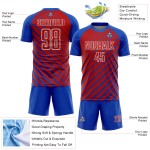 Custom Thunder Sublimation Jersey Uniform Red-White Soccer Lines Blue