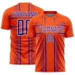 Custom Sublimation Uniform Lines Orange Soccer Purple-White Jersey Custom Sublimation Uniform Lines Orange Soccer Purple-White Jersey