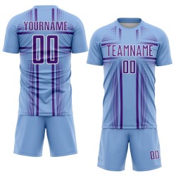 Blue Sublimation Uniform Lines Jersey Soccer Light Custom Purple-White