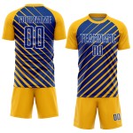 Royal-White Sublimation Custom Soccer Jersey Gold Lines Uniform