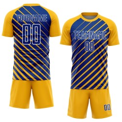 Royal-White Sublimation Custom Soccer Jersey Gold Lines Uniform