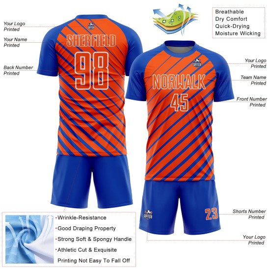 Lines Jersey Soccer Orange-White Blue Thunder Uniform Sublimation Custom Lines Jersey Soccer Orange-White Blue Thunder Uniform Sublimation Custom