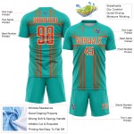 Sublimation Uniform Jersey Custom Aqua Soccer Orange-White Lines