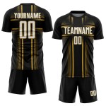 Sublimation Soccer Custom Gold Uniform White-Old Black Jersey Lines Sublimation Soccer Custom Gold Uniform White-Old Black Jersey Lines