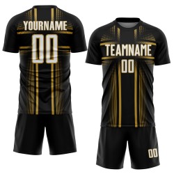 Sublimation Soccer Custom Gold Uniform White-Old Black Jersey Lines
