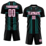 Custom Jersey Black Lines Uniform Sublimation Aqua-Pink White Soccer Custom Jersey Black Lines Uniform Sublimation Aqua-Pink White Soccer