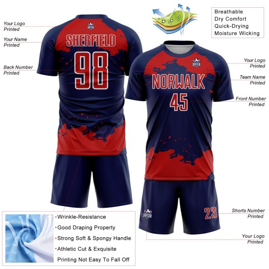 Uniform Soccer Navy Red-White Sublimation Jersey Fragment Custom Abstract Art Uniform Soccer Navy Red-White Sublimation Jersey Fragment Custom Abstract Art