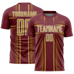 Uniform Custom Sublimation Jersey Gold-White Lines Burgundy Soccer Old