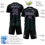 Soccer Teal-Pink Jersey Lines Custom Black Sublimation Uniform Soccer Teal-Pink Jersey Lines Custom Black Sublimation Uniform