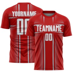 Soccer Custom Sublimation Uniform Red Jersey White-Gray Lines