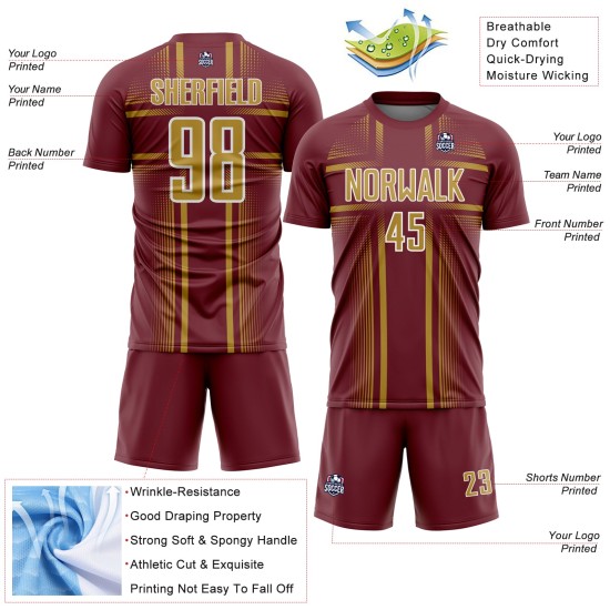 Uniform Custom Sublimation Jersey Gold-White Lines Burgundy Soccer Old Uniform Custom Sublimation Jersey Gold-White Lines Burgundy Soccer Old