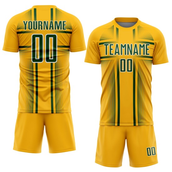 Jersey Sublimation Lines Green-White Soccer Uniform Custom Gold