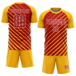 Jersey Sublimation Gold Red-White Lines Custom Soccer Uniform Jersey Sublimation Gold Red-White Lines Custom Soccer Uniform