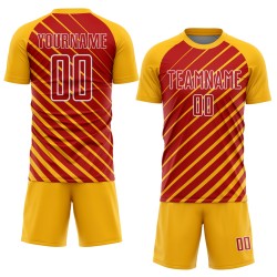 Jersey Sublimation Gold Red-White Lines Custom Soccer Uniform
