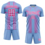 Uniform Blue Sublimation Soccer Custom Lines Pink-White Jersey Light Uniform Blue Sublimation Soccer Custom Lines Pink-White Jersey Light