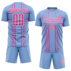 Uniform Blue Sublimation Soccer Custom Lines Pink-White Jersey Light Uniform Blue Sublimation Soccer Custom Lines Pink-White Jersey Light