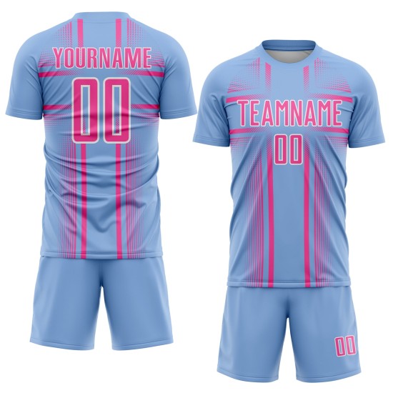 Uniform Blue Sublimation Soccer Custom Lines Pink-White Jersey Light Uniform Blue Sublimation Soccer Custom Lines Pink-White Jersey Light