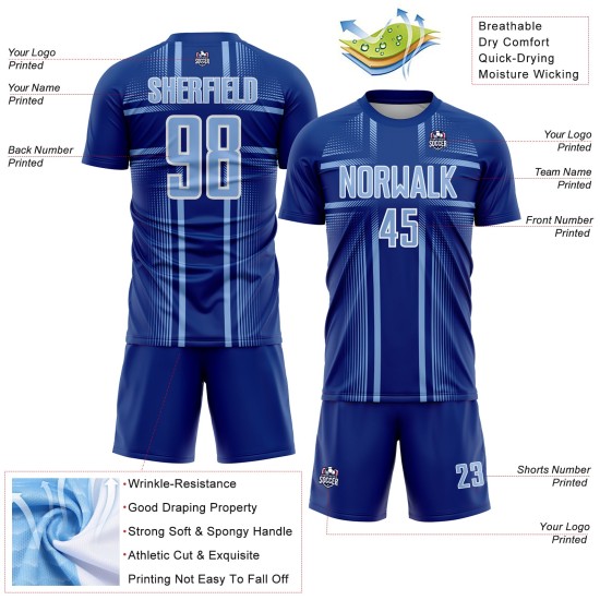 Jersey Sublimation Soccer Royal Light Blue-White Uniform Lines Custom Jersey Sublimation Soccer Royal Light Blue-White Uniform Lines Custom