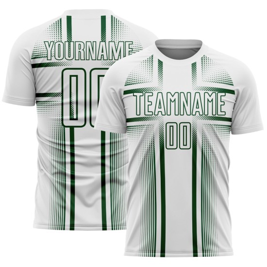 White Green Uniform Lines Custom Sublimation Soccer Jersey White Green Uniform Lines Custom Sublimation Soccer Jersey