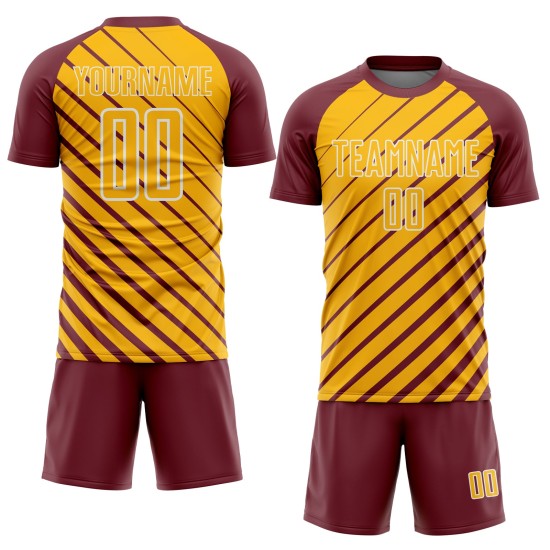 Gold-White Jersey Custom Sublimation Burgundy Lines Uniform Soccer Gold-White Jersey Custom Sublimation Burgundy Lines Uniform Soccer