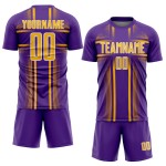 Sublimation Soccer Gold-White Uniform Jersey Purple Custom Lines Sublimation Soccer Gold-White Uniform Jersey Purple Custom Lines