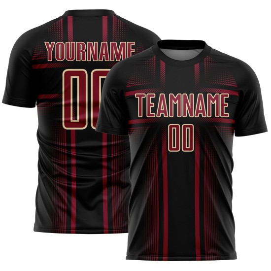 Soccer Black Crimson-Cream Lines Sublimation Custom Jersey Uniform