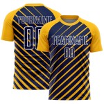 Navy-White Lines Gold Jersey Soccer Custom Sublimation Uniform Navy-White Lines Gold Jersey Soccer Custom Sublimation Uniform