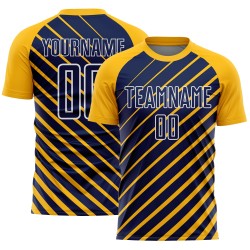 Navy-White Lines Gold Jersey Soccer Custom Sublimation Uniform