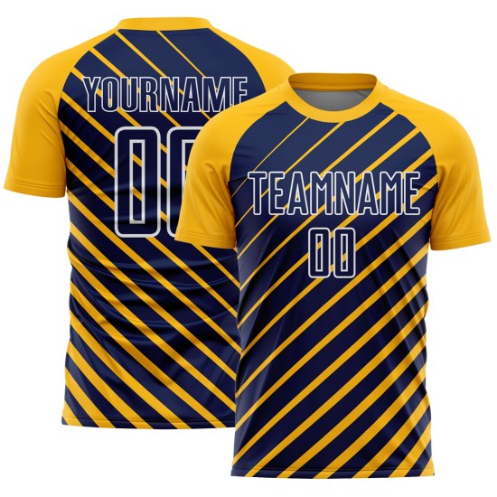 Navy-White Lines Gold Jersey Soccer Custom Sublimation Uniform Navy-White Lines Gold Jersey Soccer Custom Sublimation Uniform