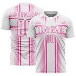 Lines Pink Custom Uniform Jersey Soccer Sublimation White