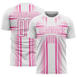 Lines Pink Custom Uniform Jersey Soccer Sublimation White