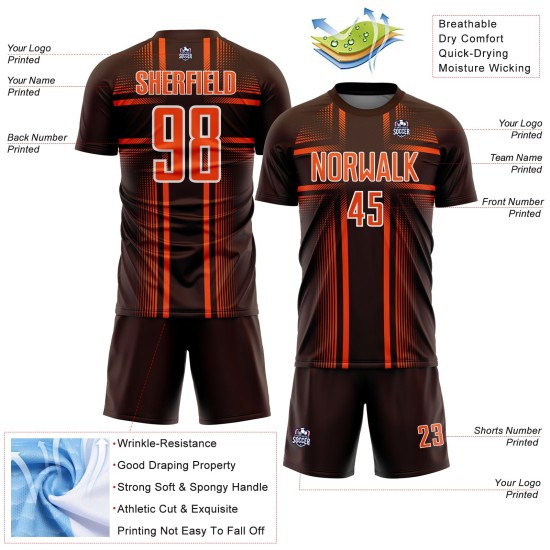 Orange-White Soccer Brown Sublimation Jersey Custom Uniform Lines Orange-White Soccer Brown Sublimation Jersey Custom Uniform Lines