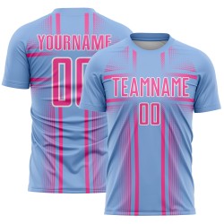 Uniform Blue Sublimation Soccer Custom Lines Pink-White Jersey Light