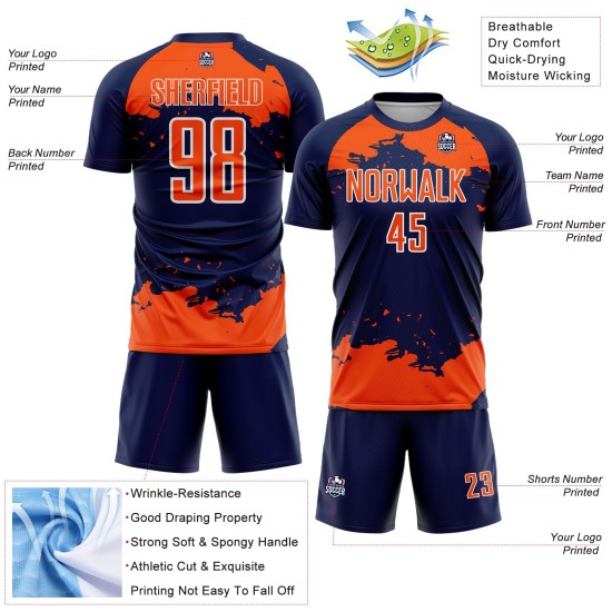 Sublimation Art Orange-White Soccer Navy Custom Abstract Uniform Fragment Jersey Sublimation Art Orange-White Soccer Navy Custom Abstract Uniform Fragment Jersey