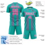 Sublimation Aqua Custom Soccer Lines Uniform Jersey Pink-White Sublimation Aqua Custom Soccer Lines Uniform Jersey Pink-White