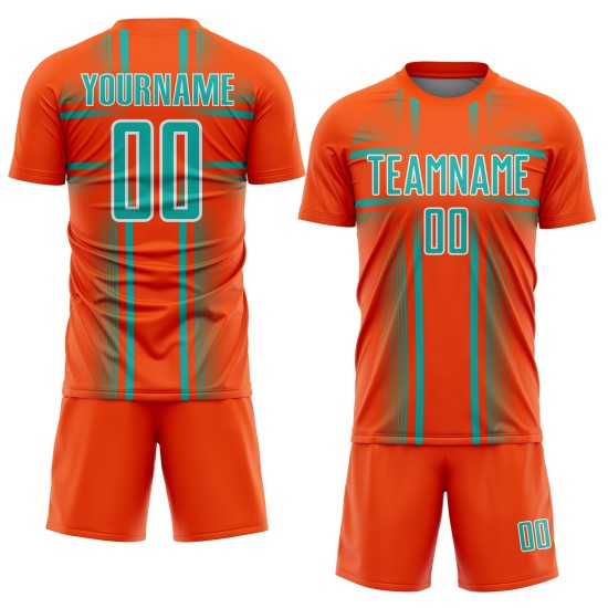 Lines Jersey Uniform Custom Orange Soccer Aqua-White Sublimation Lines Jersey Uniform Custom Orange Soccer Aqua-White Sublimation