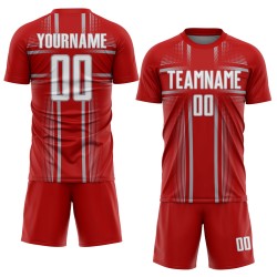 Soccer Custom Sublimation Uniform Red Jersey White-Gray Lines Soccer Custom Sublimation Uniform Red Jersey White-Gray Lines