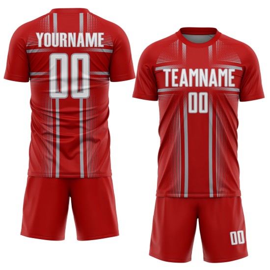 Soccer Custom Sublimation Uniform Red Jersey White-Gray Lines