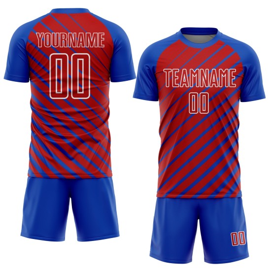 Custom Thunder Sublimation Jersey Uniform Red-White Soccer Lines Blue