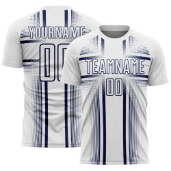 Navy Custom Uniform Sublimation Soccer White Lines Jersey