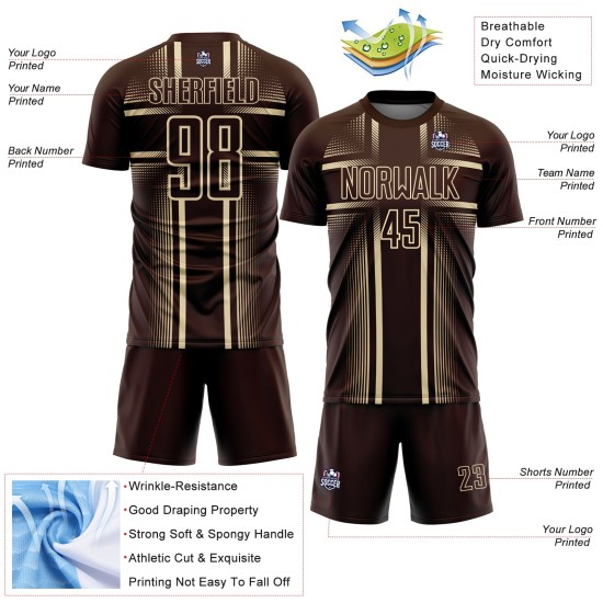 Sublimation Custom Jersey Lines Soccer Brown Uniform Cream