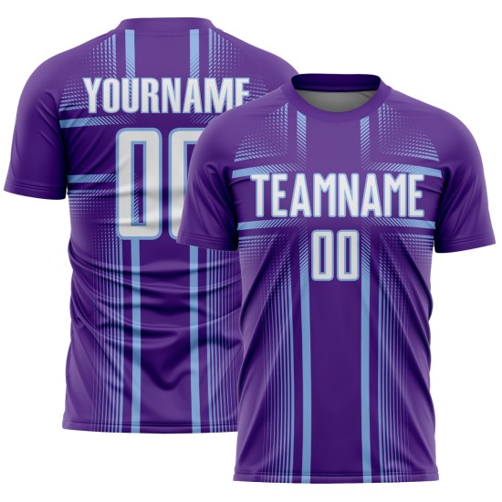 Soccer Sublimation Blue Jersey Lines Uniform White-Light Custom Purple Soccer Sublimation Blue Jersey Lines Uniform White-Light Custom Purple